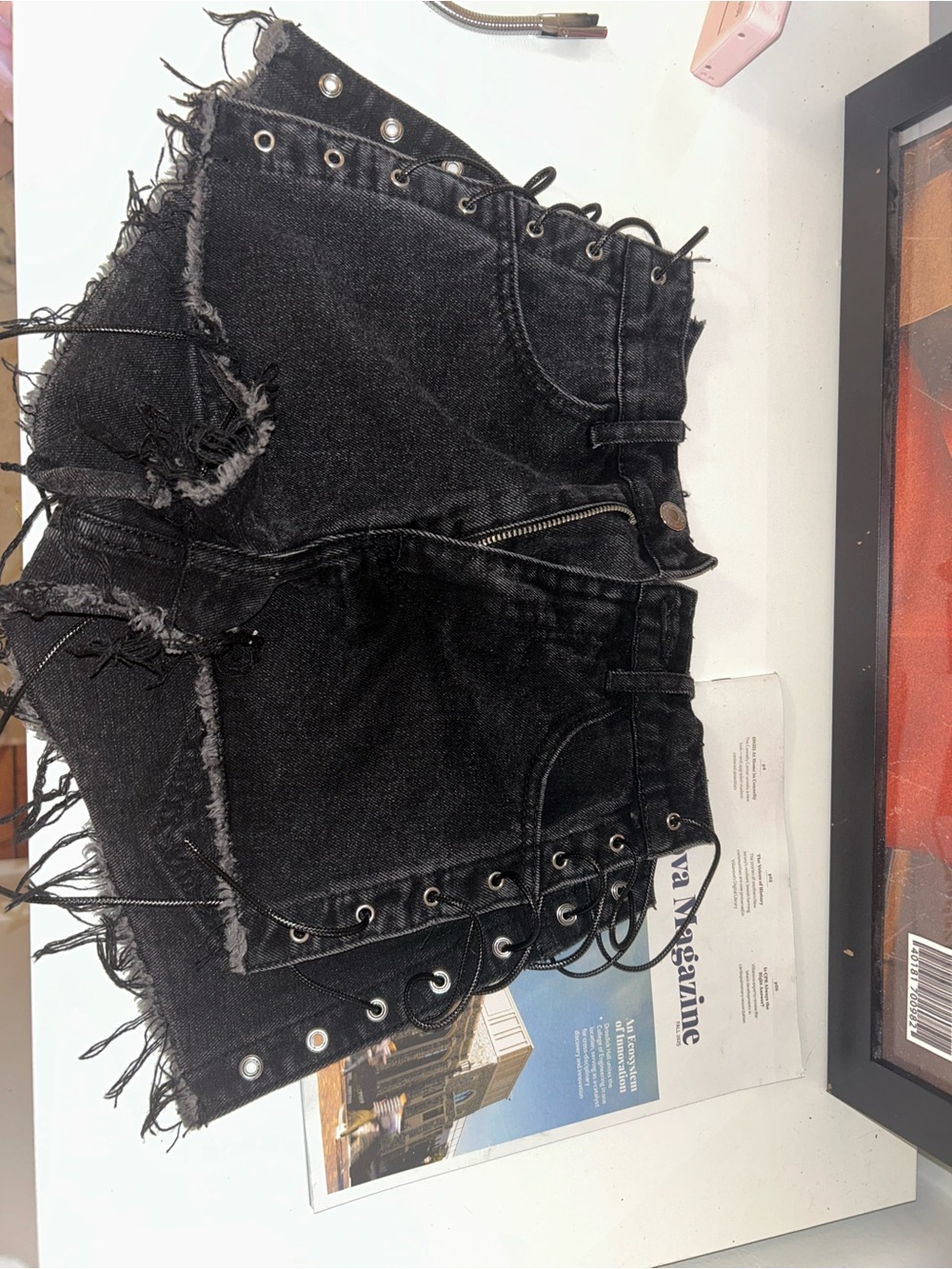 Black western lace-up jean shorts